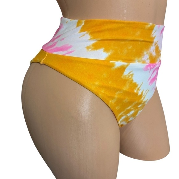 NWT AERIE HIGH RISE SWIM Bikini BOTTOMS WHITE PINK ORANGE Women's XS Tie Dye New - Picture 3 of 7